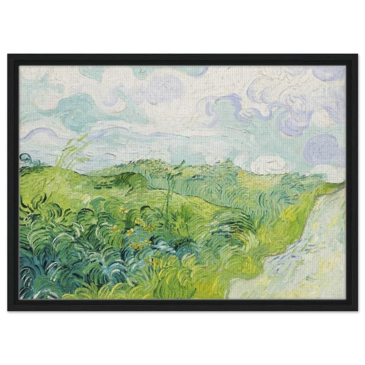Green Wheat Fields, Auvers by Vincent van Gogh | vintage wall art print - Framed Canvas - 50x70 cm / 20x28″ - Black frame