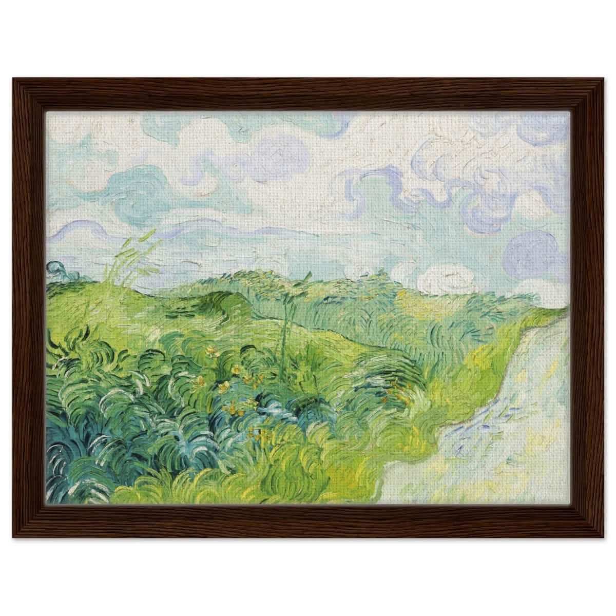 Green Wheat Fields, Auvers by Vincent van Gogh | vintage wall art print - Framed Canvas - 30x40 cm / 12x16″ - Dark wood frame