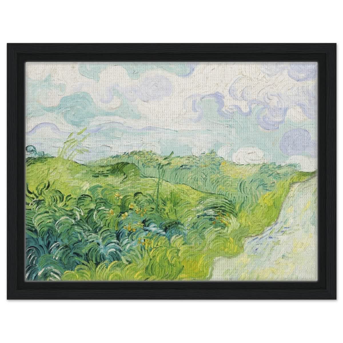 Green Wheat Fields, Auvers by Vincent van Gogh | vintage wall art print - Framed Canvas - 30x40 cm / 12x16″ - Black frame