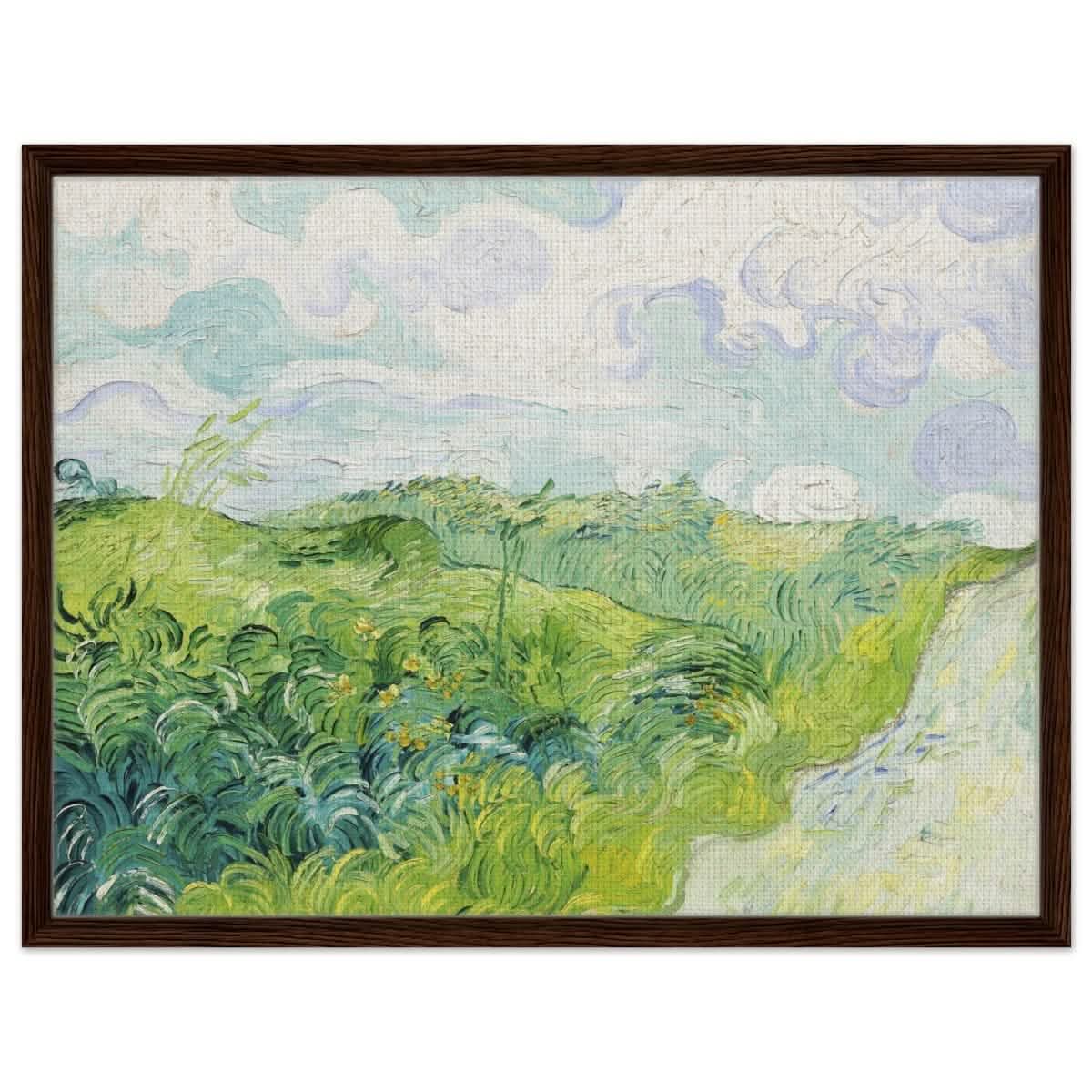 Green Wheat Fields, Auvers by Vincent van Gogh | vintage wall art print - Framed Canvas - 60x80 cm / 24x32″ - Dark wood frame