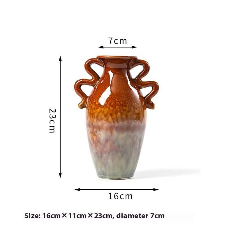 Handcrafted Ceramic Fambe Vases – Kiln - Baked Retro Decorative Ornaments - Butterfly Mouth Fambe Vase -