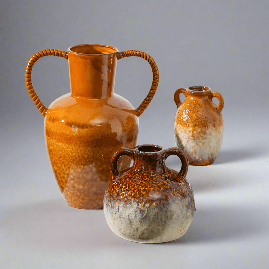 Handcrafted Ceramic Fambe Vases – Kiln - Baked Retro Decorative Ornaments - Butterfly Mouth Fambe Vase -