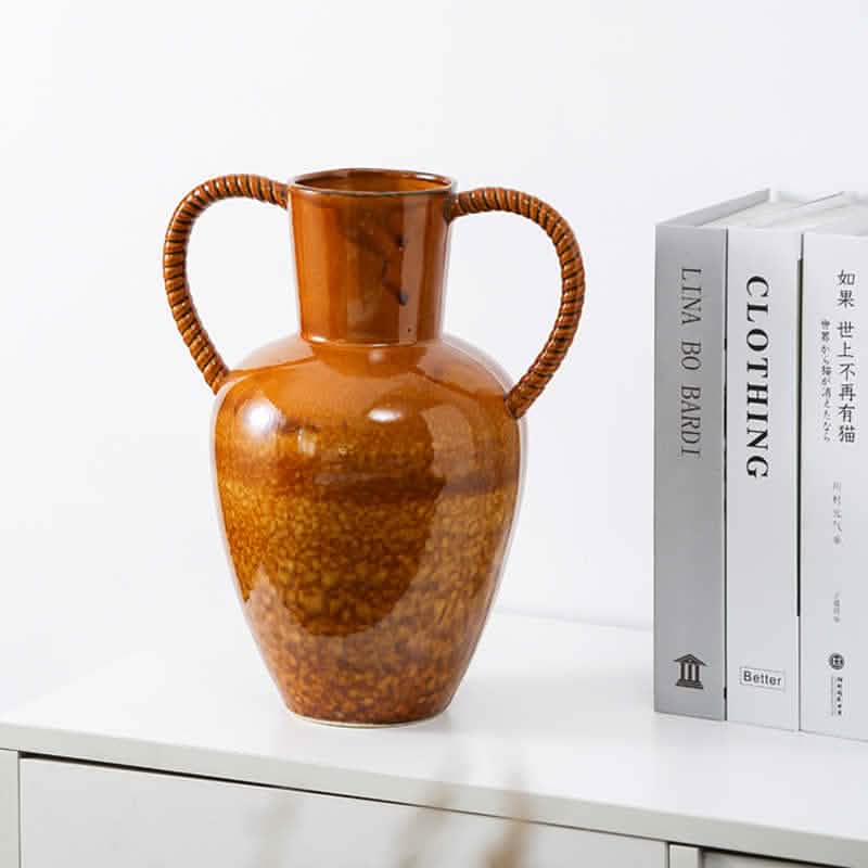 Handcrafted Ceramic Fambe Vases – Kiln - Baked Retro Decorative Ornaments - Butterfly Mouth Fambe Vase -