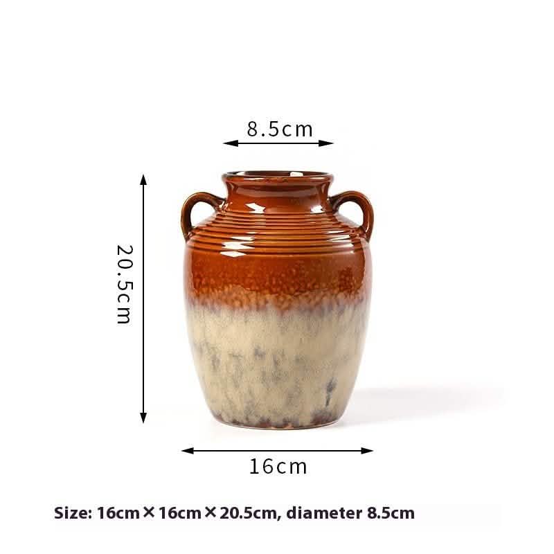 Handcrafted Ceramic Fambe Vases – Kiln - Baked Retro Decorative Ornaments - Small Jar Fambe Vase -