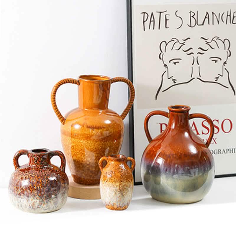 Handcrafted Ceramic Fambe Vases – Kiln - Baked Retro Decorative Ornaments - Butterfly Mouth Fambe Vase -