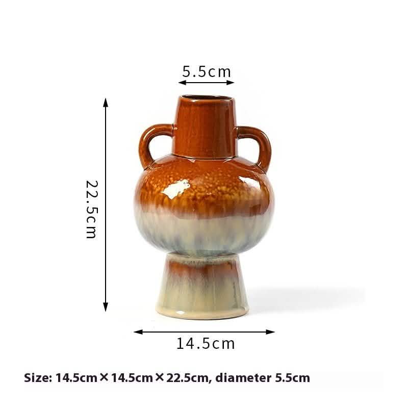 Handcrafted Ceramic Fambe Vases – Kiln - Baked Retro Decorative Ornaments - Gourd Mouth Fambe Vase -