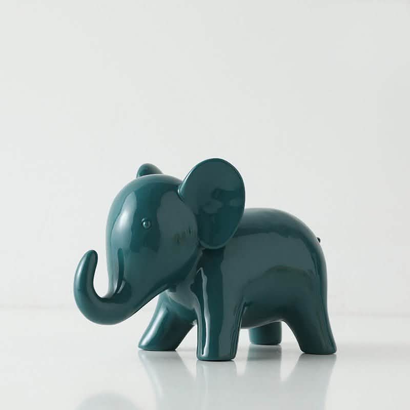 Handmade Ceramic Animal Ornaments – Modern Minimalist Porcelain Décor - Emerald Elephant -