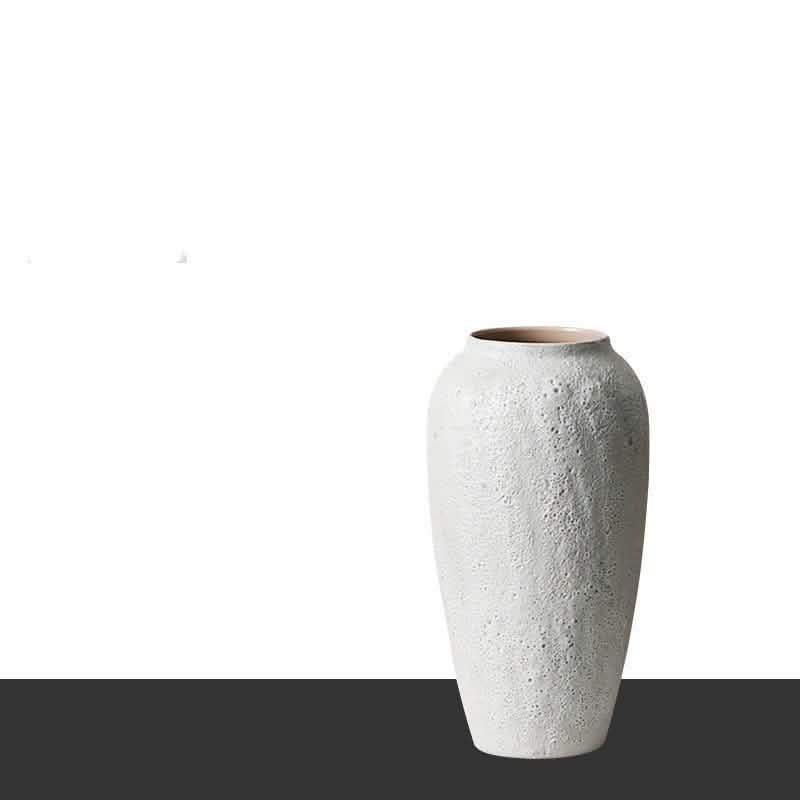Handmade White Ceramic Vase – Modern Minimalist Textured Home Décor - 35x18cm - White -