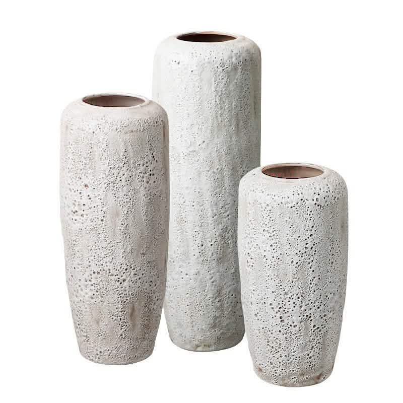 Handmade White Ceramic Vase – Modern Minimalist Textured Home Décor - 22x22cm - White -
