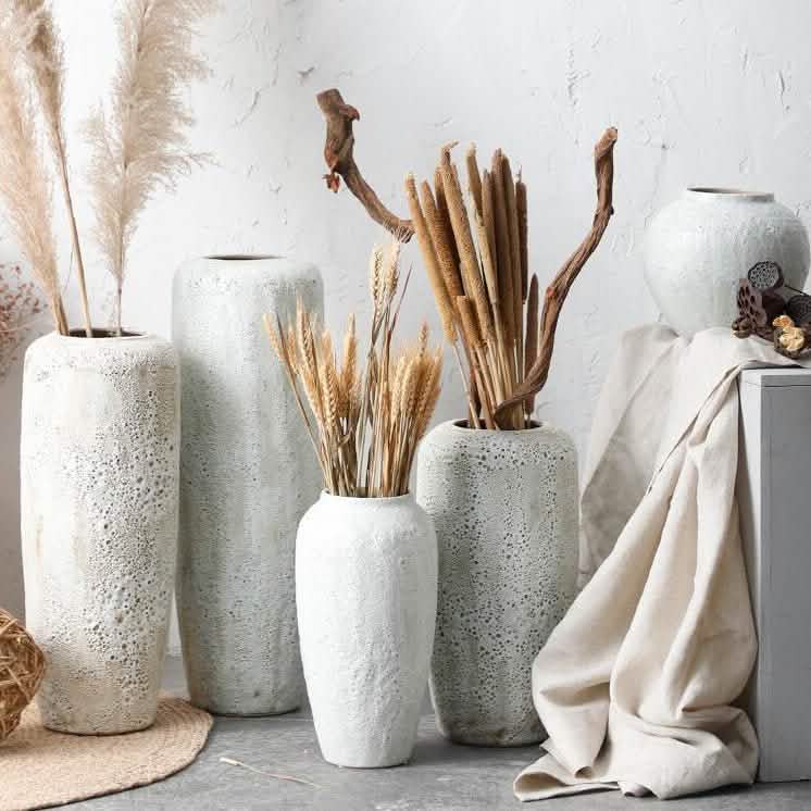 Handmade White Ceramic Vase – Modern Minimalist Textured Home Décor - 22x22cm - White -