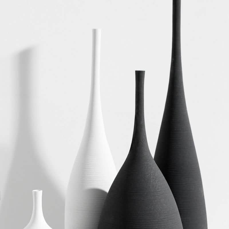 Handmade Zen Vase – Modern Ceramic Art Ornament - Set of 5 pcs (Black and White) -