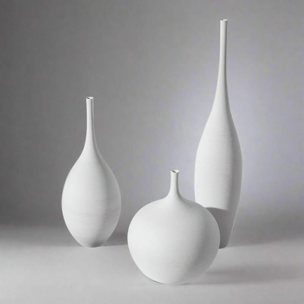 Handmade Zen Vase – Modern Ceramic Art Ornament - Set of 4 pcs (White) -
