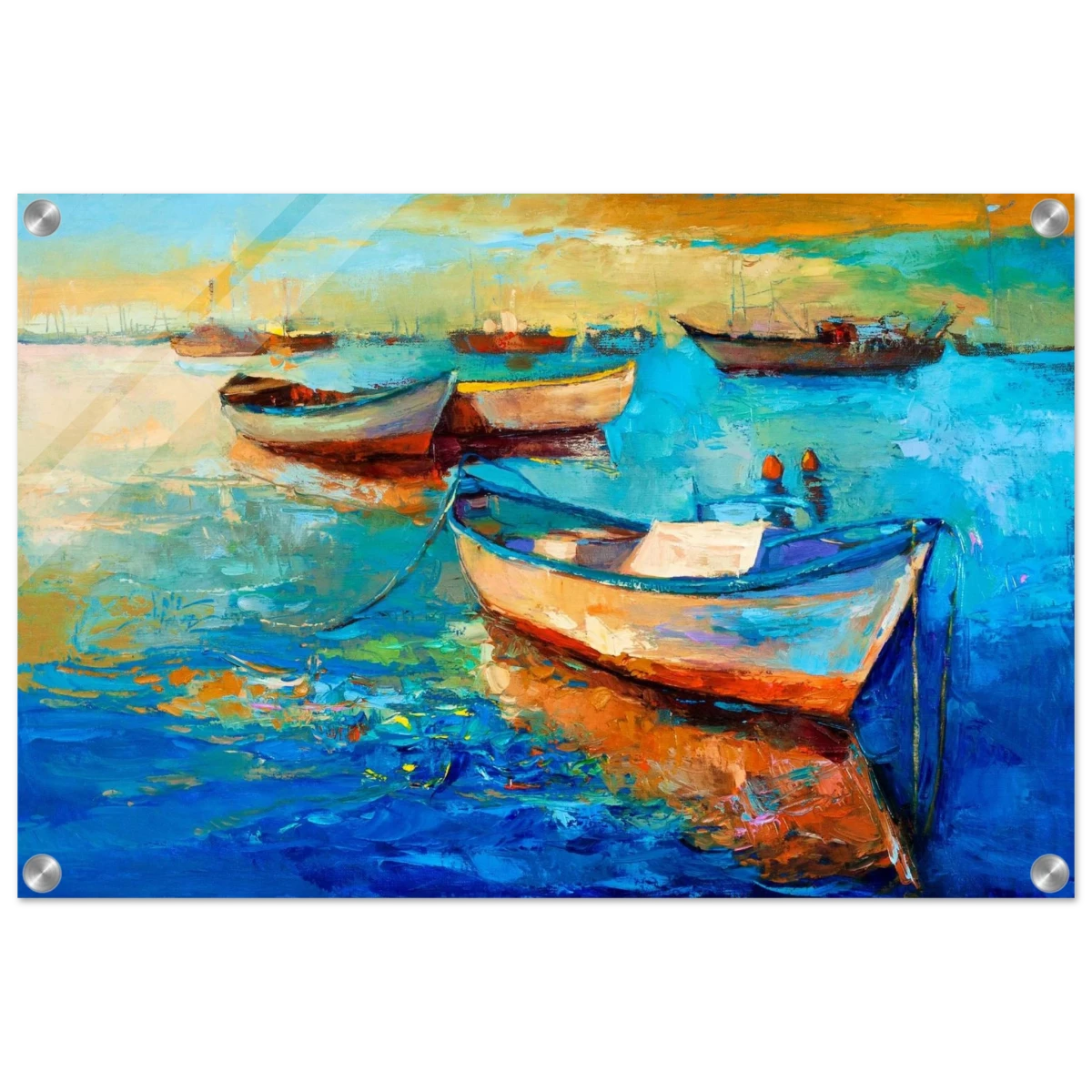 “Harbor Whispers” – Vibrant Boat Reflections on Canvas | Wall art Print - Acrylic Print - 40x60 cm / 16x24″ -