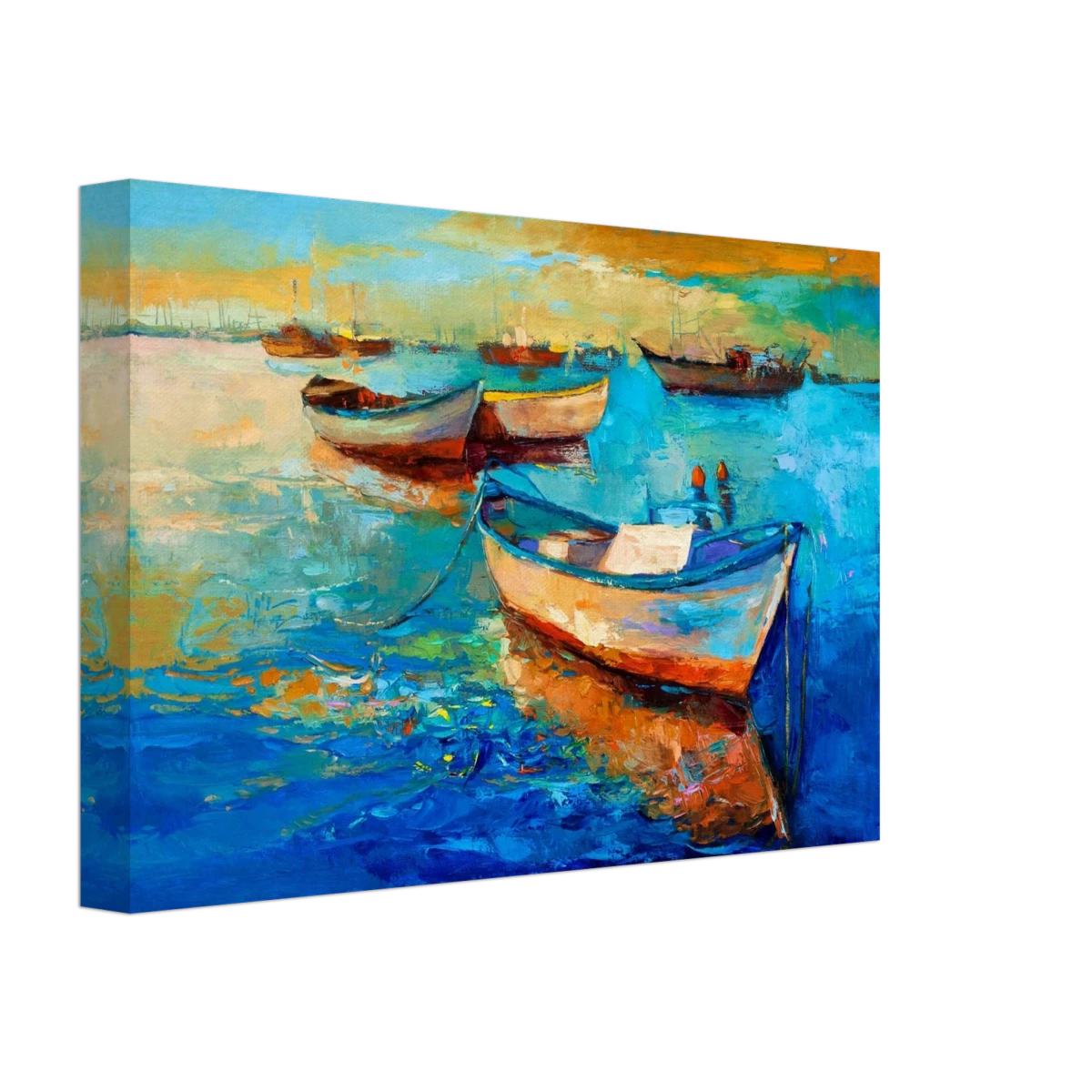 “Harbor Whispers” – Vibrant Boat Reflections on Canvas | Wall art Print - Canvas - 20x30 cm / 8x12″ -