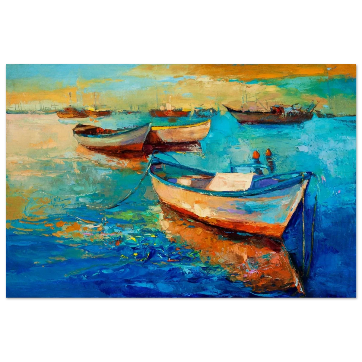 “Harbor Whispers” – Vibrant Boat Reflections on Canvas | Wall art Print - Wood Prints - 60x90 cm / 24x36″ -