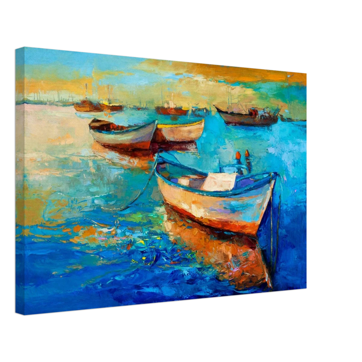 “Harbor Whispers” – Vibrant Boat Reflections on Canvas | Wall art Print - Canvas - 40x60 cm / 16x24″ -