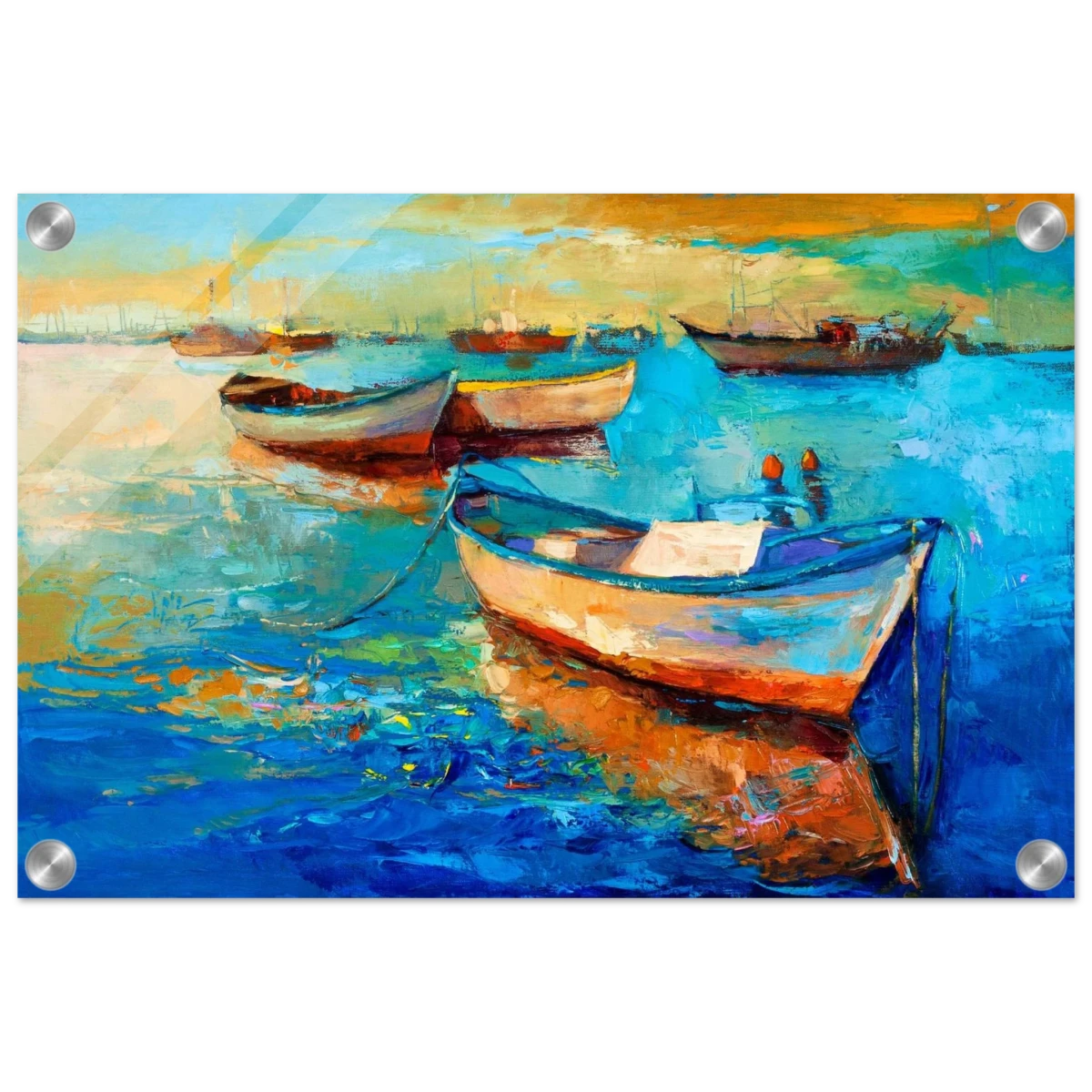 “Harbor Whispers” – Vibrant Boat Reflections on Canvas | Wall art Print - Acrylic Print - 30x45 cm / 12x18″ -