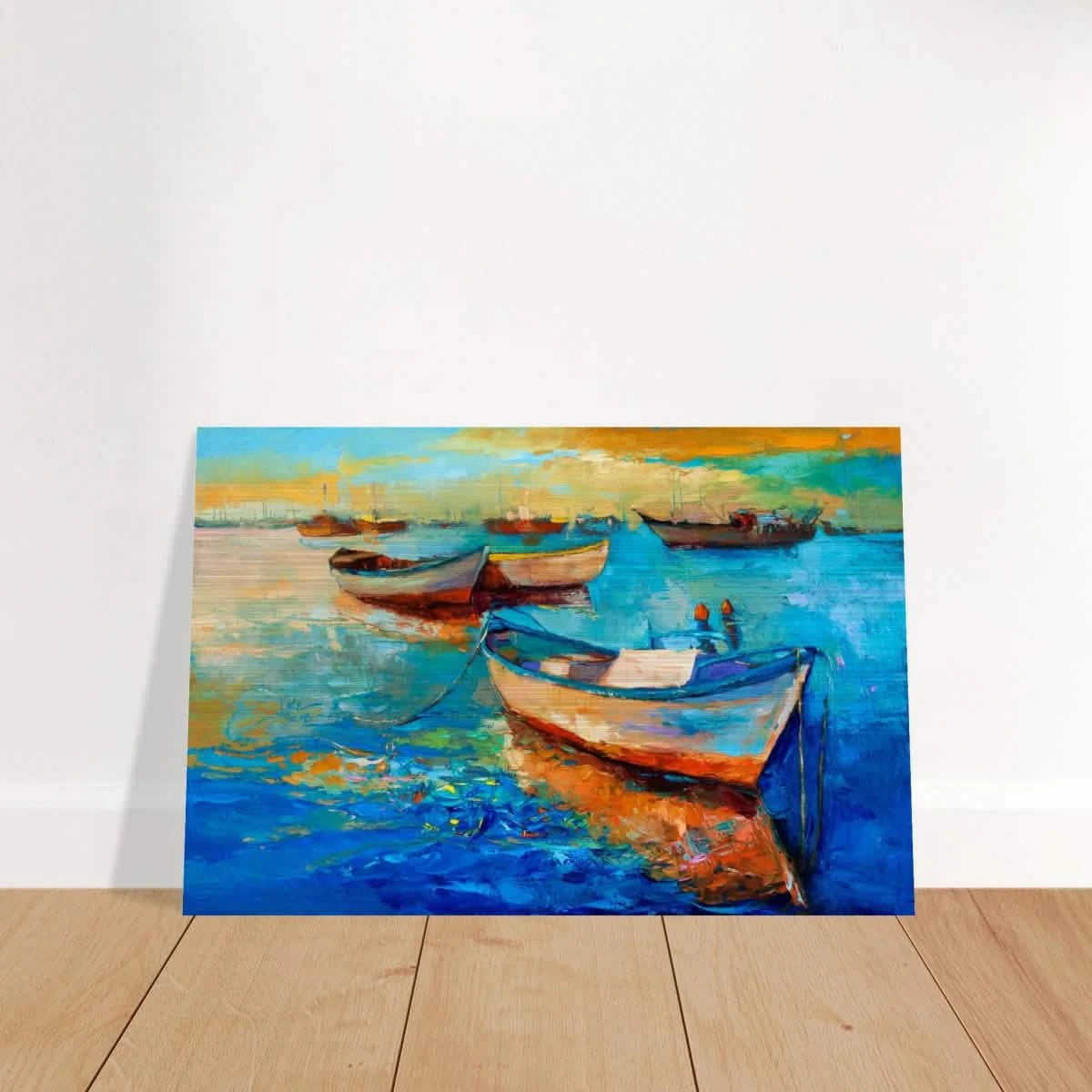 “Harbor Whispers” – Vibrant Boat Reflections on Canvas | Wall art Print - Brushed Aluminum Print - 60x90 cm / 24x36″ -