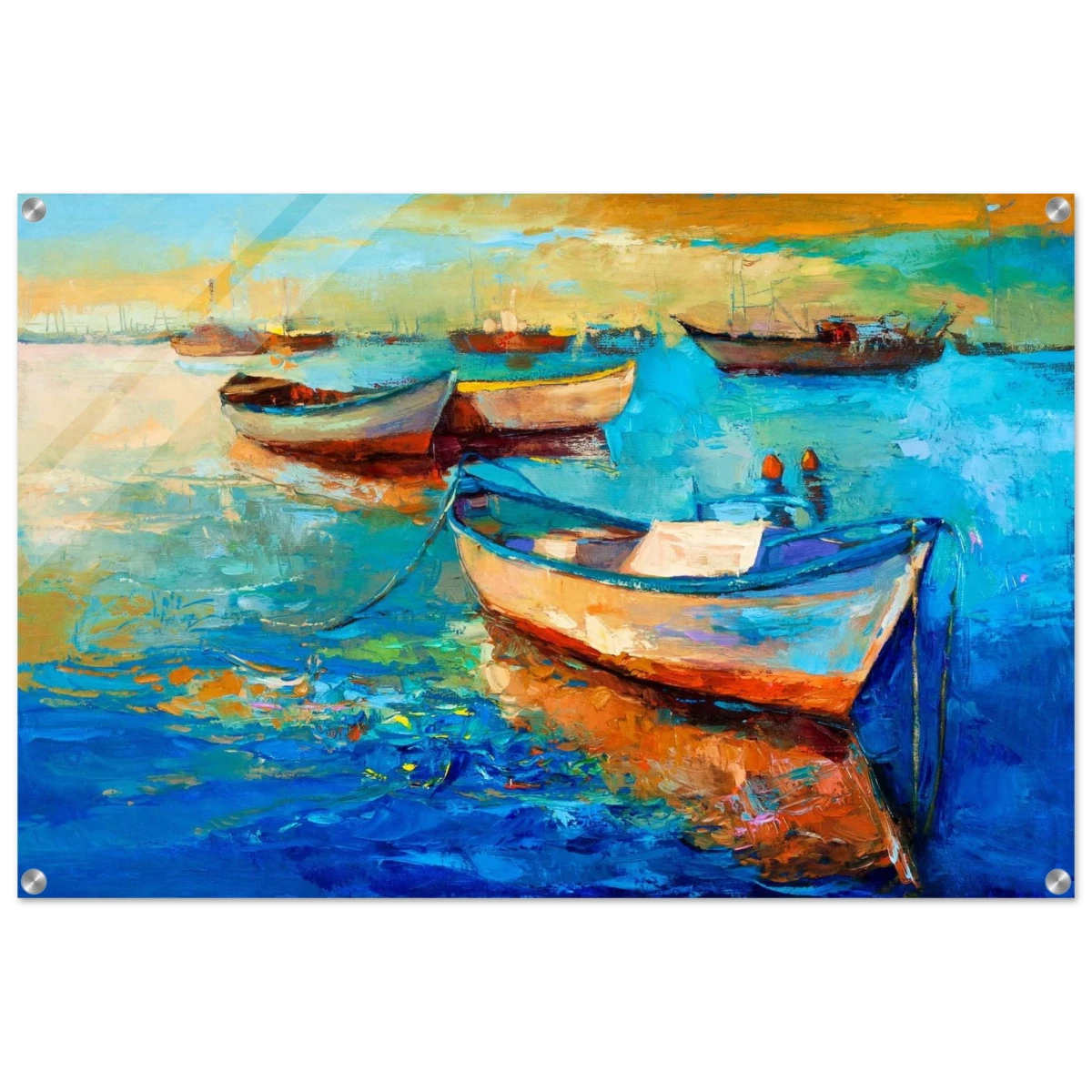 “Harbor Whispers” – Vibrant Boat Reflections on Canvas | Wall art Print - Acrylic Print - 60x90 cm / 24x36″ -
