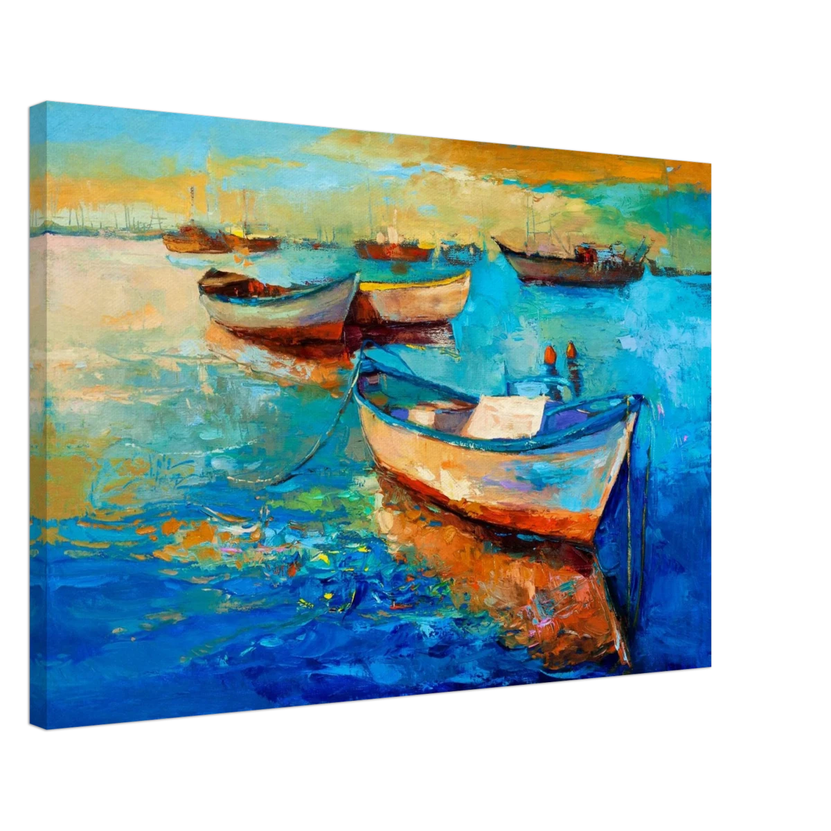 “Harbor Whispers” – Vibrant Boat Reflections on Canvas | Wall art Print - Canvas - 50x75 cm / 20x30″ -