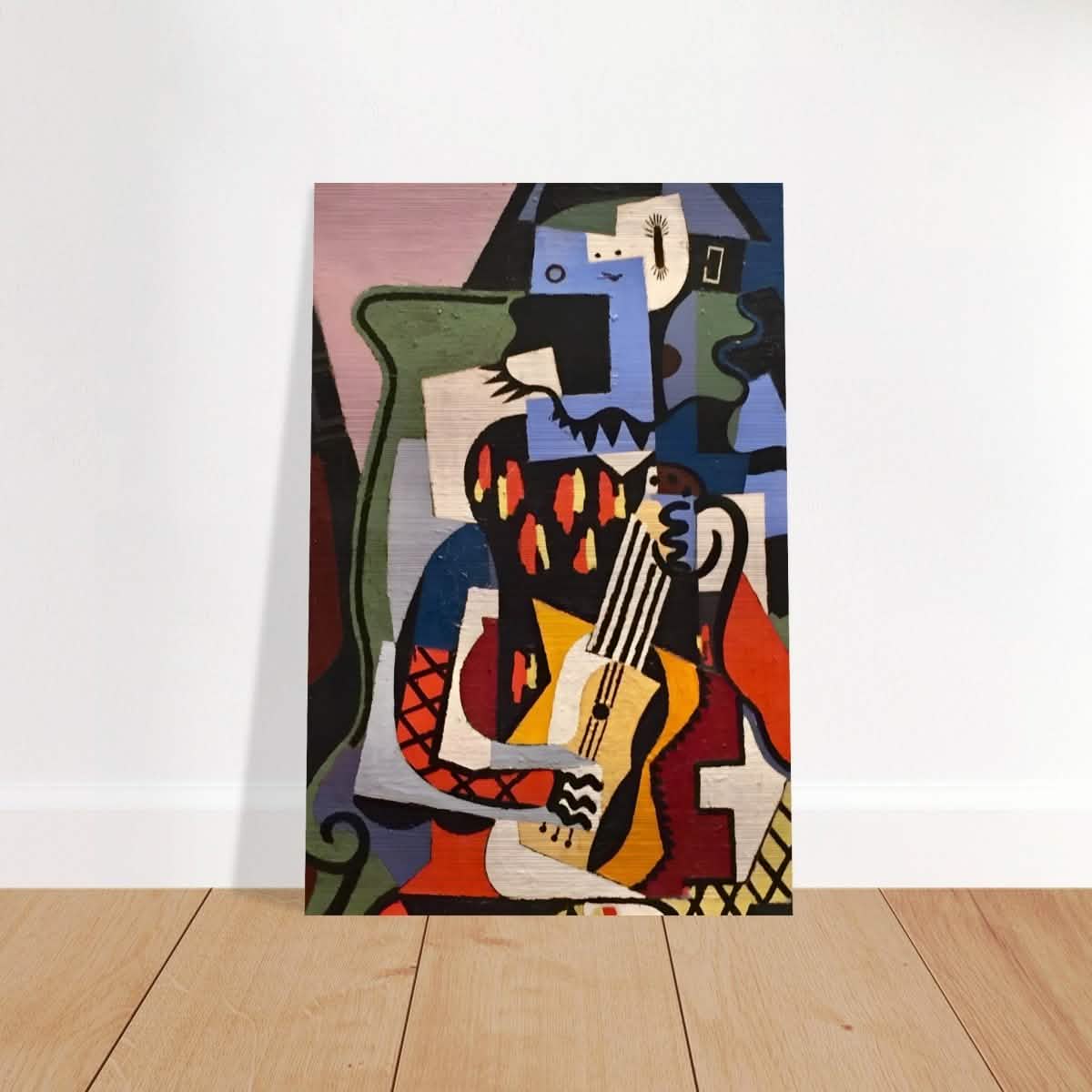 Harlequin Musician by Pablo Picasso - Brushed Aluminum Print - 30x45 cm / 12x18″ -