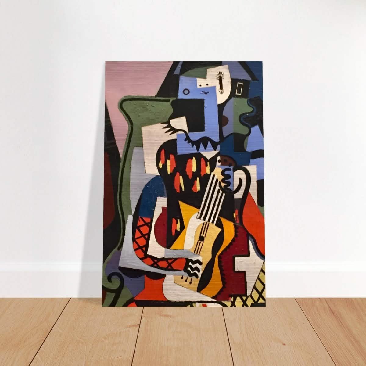 Harlequin Musician by Pablo Picasso - Brushed Aluminum Print - 50x75 cm / 20x30″ -