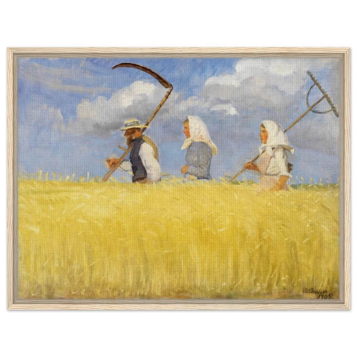 Harvesters by Anna Ancher (1905) | Vintage Art wall art print - Framed Canvas - 60x80 cm / 24x32″ - Wood frame