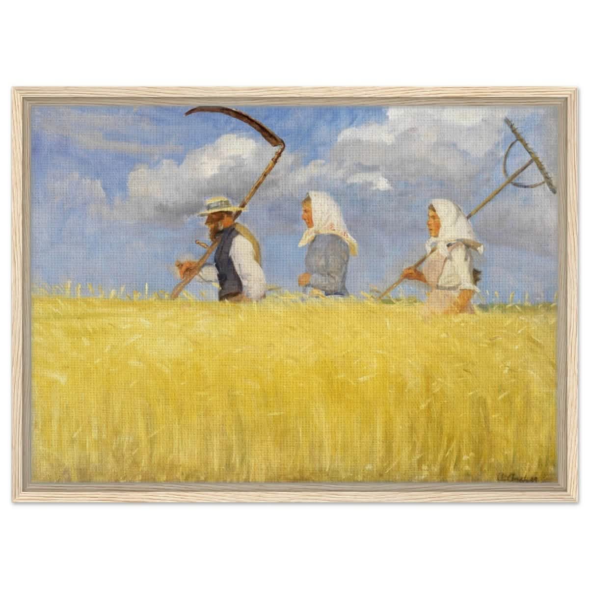 Harvesters by Anna Ancher (1905) | Vintage Art wall art print - Framed Canvas - 50x70 cm / 20x28″ - Wood frame