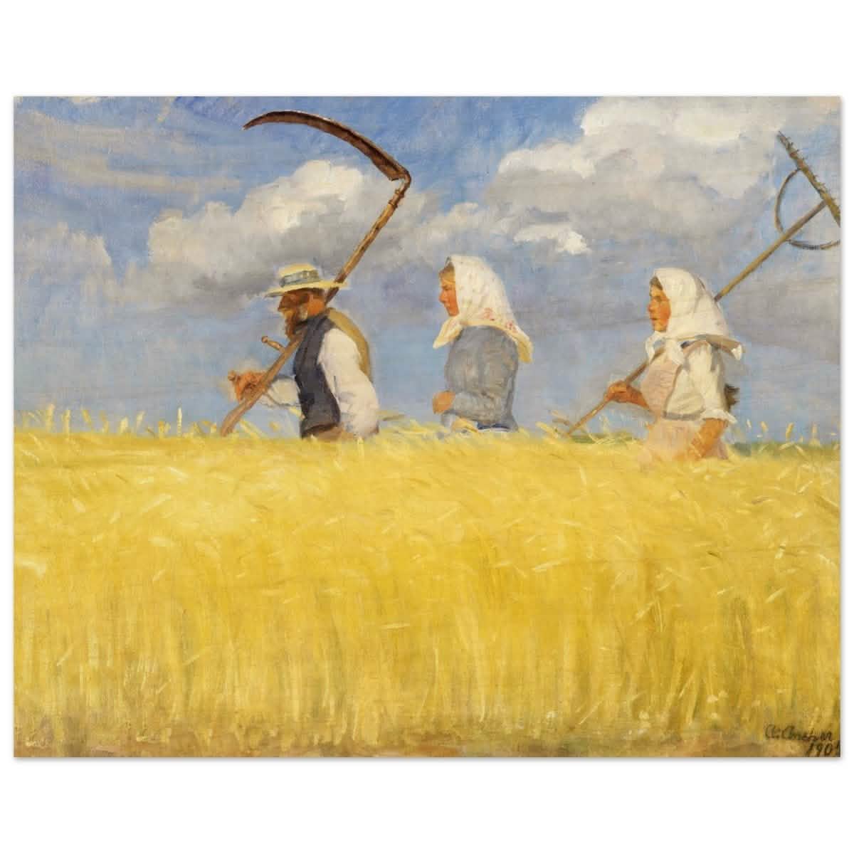 Harvesters by Anna Ancher (1905) | Vintage Art wall art print - Wood Prints - 40x50 cm / 16x20″ -