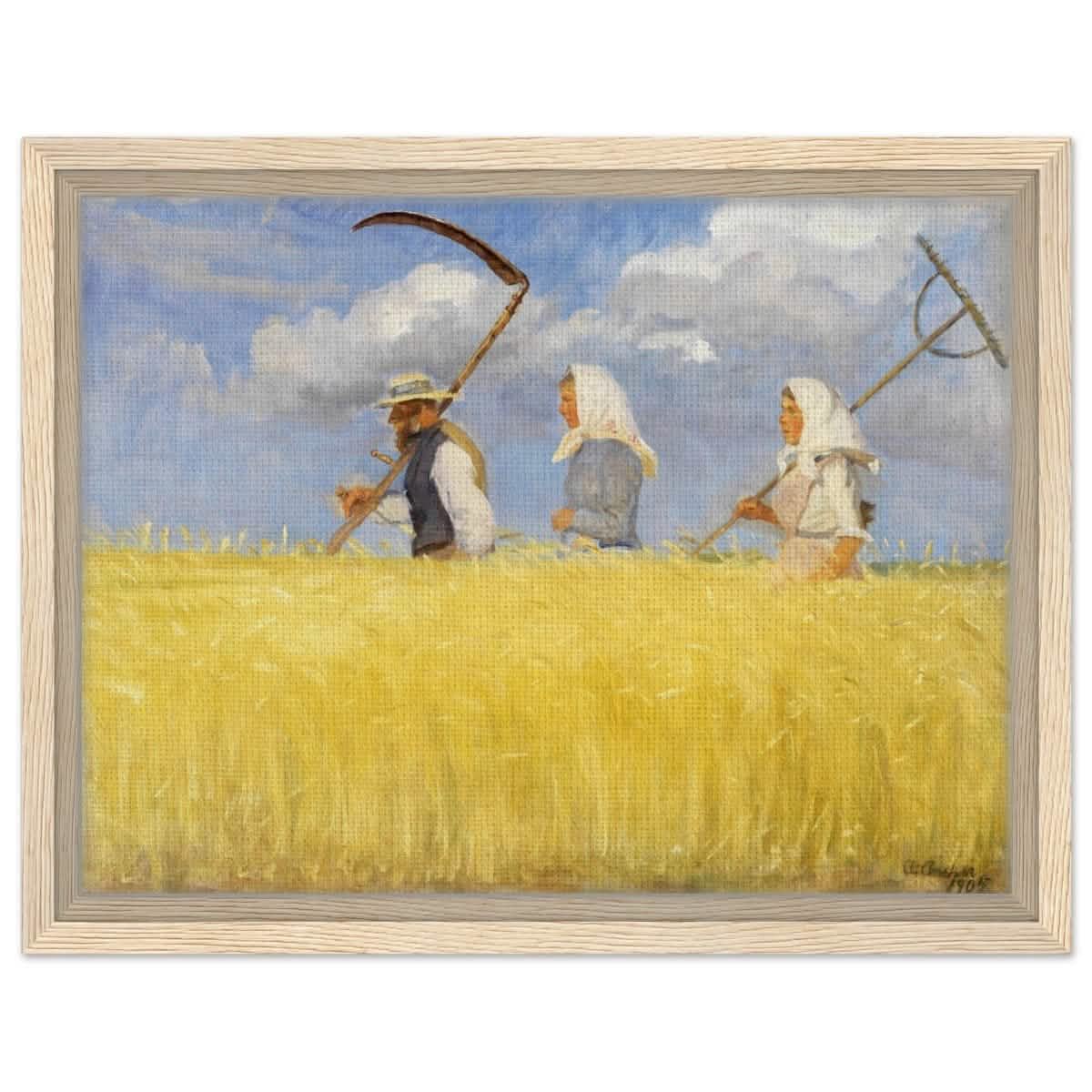 Harvesters by Anna Ancher (1905) | Vintage Art wall art print - Framed Canvas - 30x40 cm / 12x16″ - Wood frame