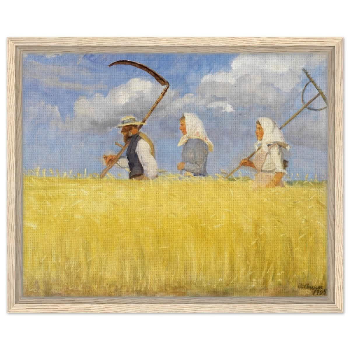 Harvesters by Anna Ancher (1905) | Vintage Art wall art print - Framed Canvas - 40x50 cm / 16x20″ - Wood frame