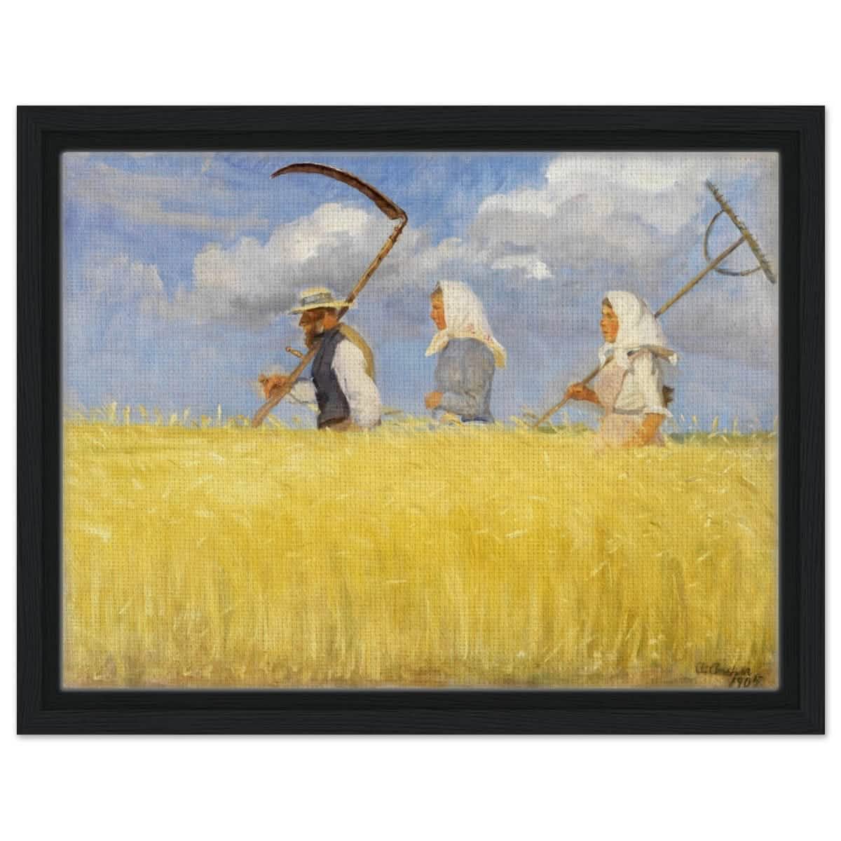 Harvesters by Anna Ancher (1905) | Vintage Art wall art print - Framed Canvas - 30x40 cm / 12x16″ - Black frame