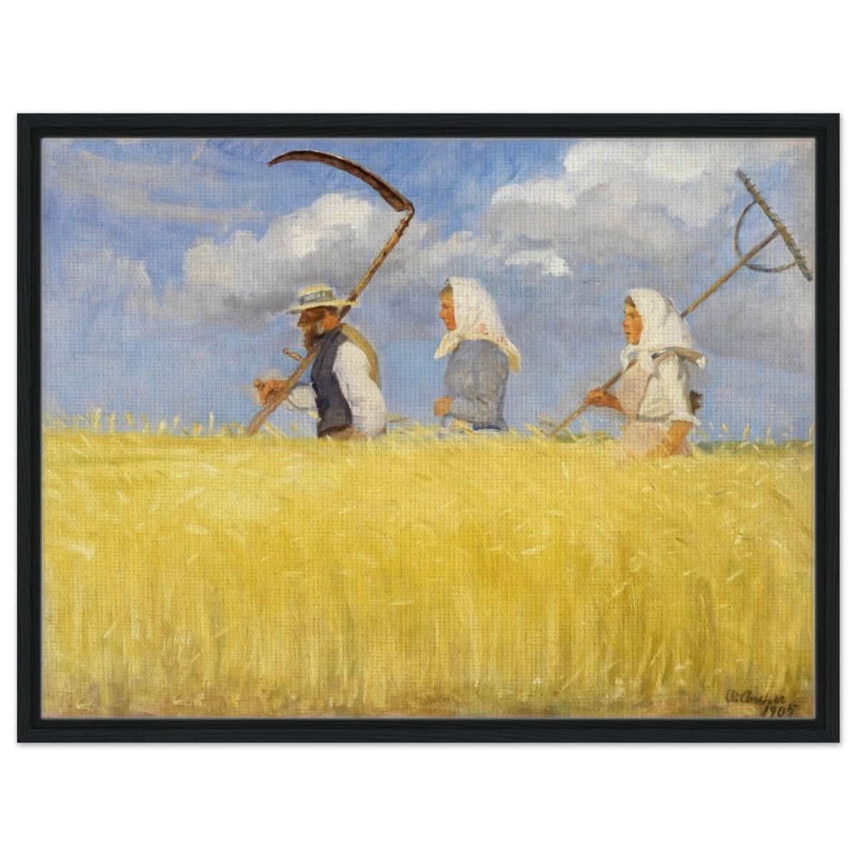 Harvesters by Anna Ancher (1905) | Vintage Art wall art print - Framed Canvas - 60x80 cm / 24x32″ - Black frame