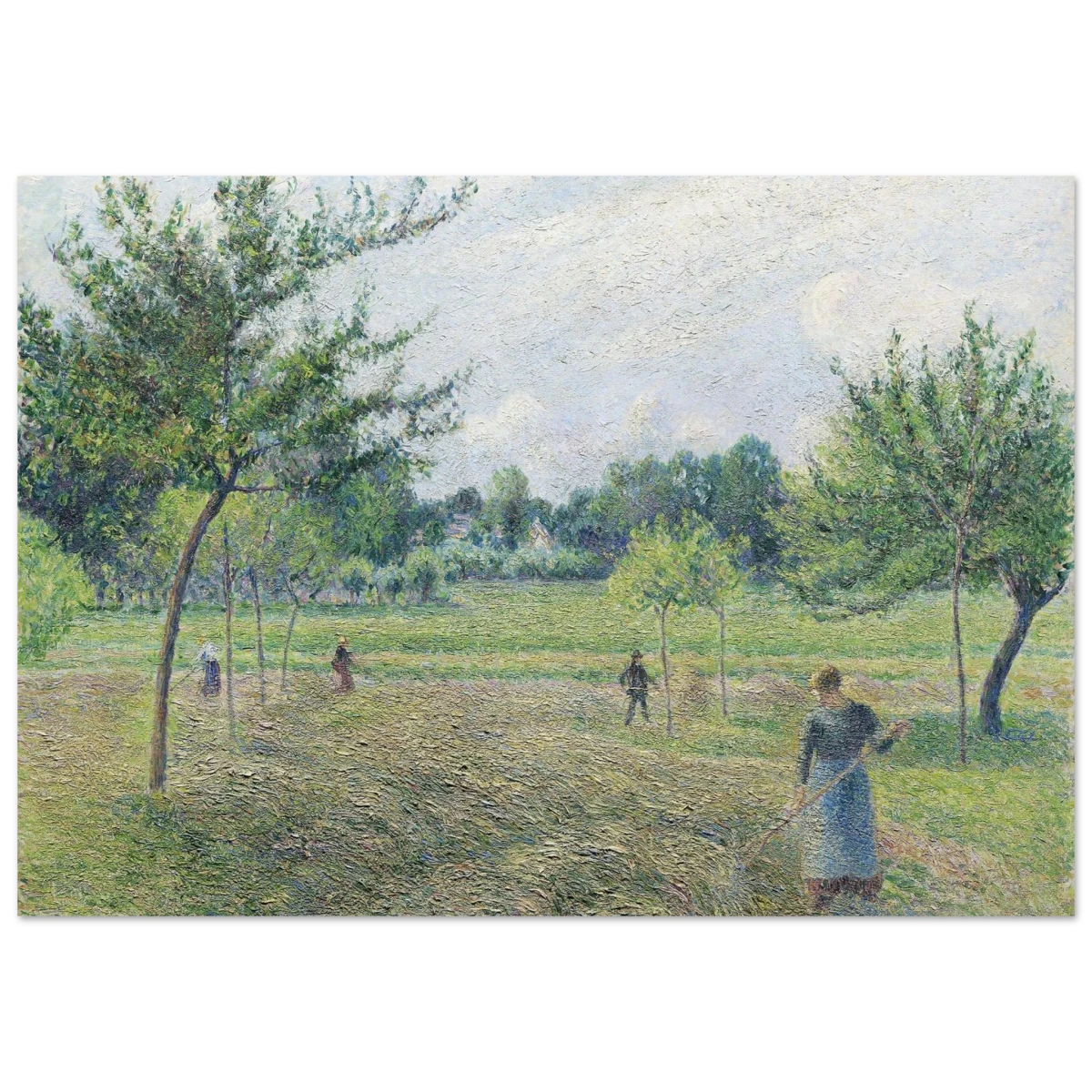 "Haymaking at Éragny" by Camille Pissarro – French Impressionist Rural Landscape Art Print - Fine Art Poster - 70x100 cm / 28x40″ -