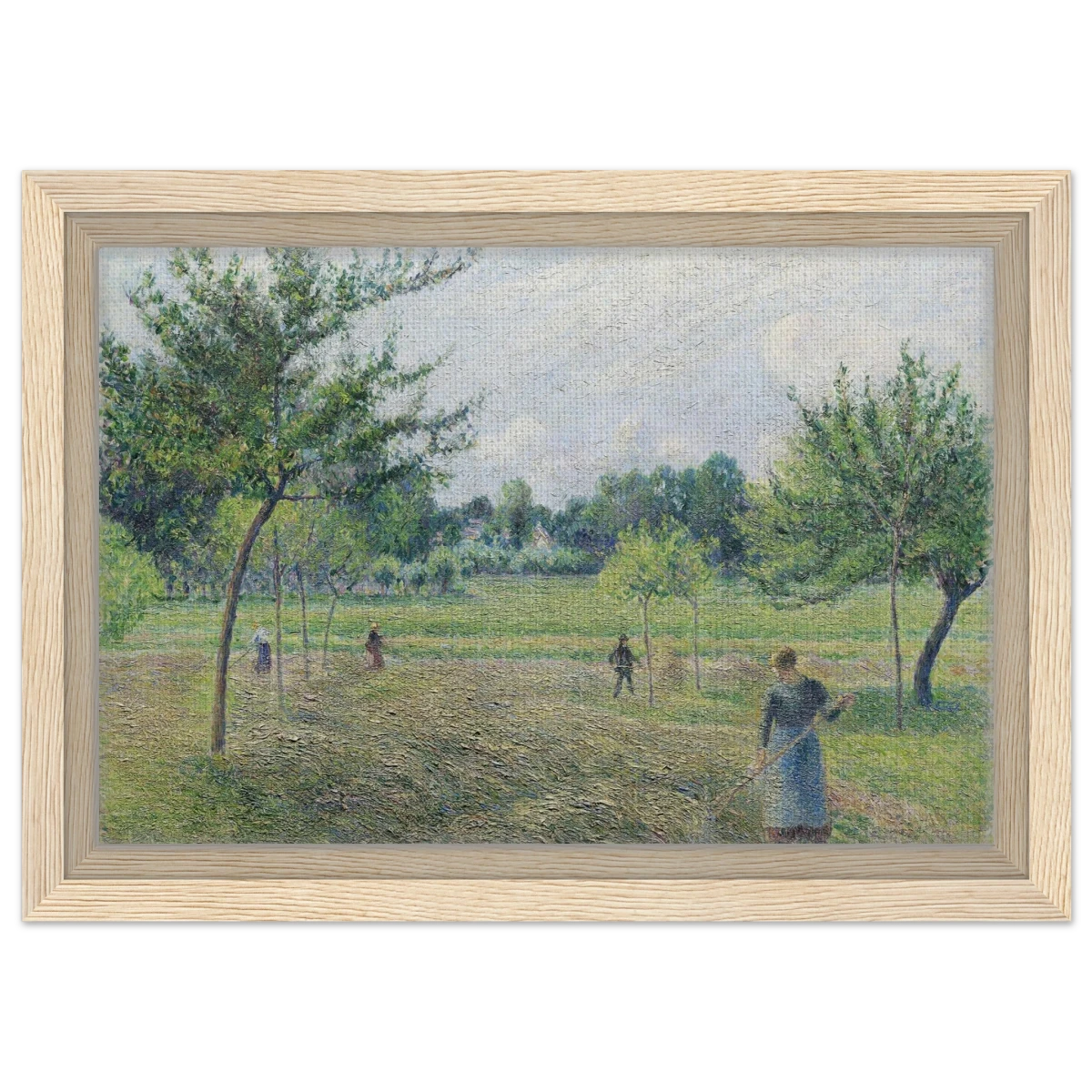 "Haymaking at Éragny" by Camille Pissarro – French Impressionist Rural Landscape Art Print - Framed Canvas - 20x30 cm / 8x12″ - Wood frame