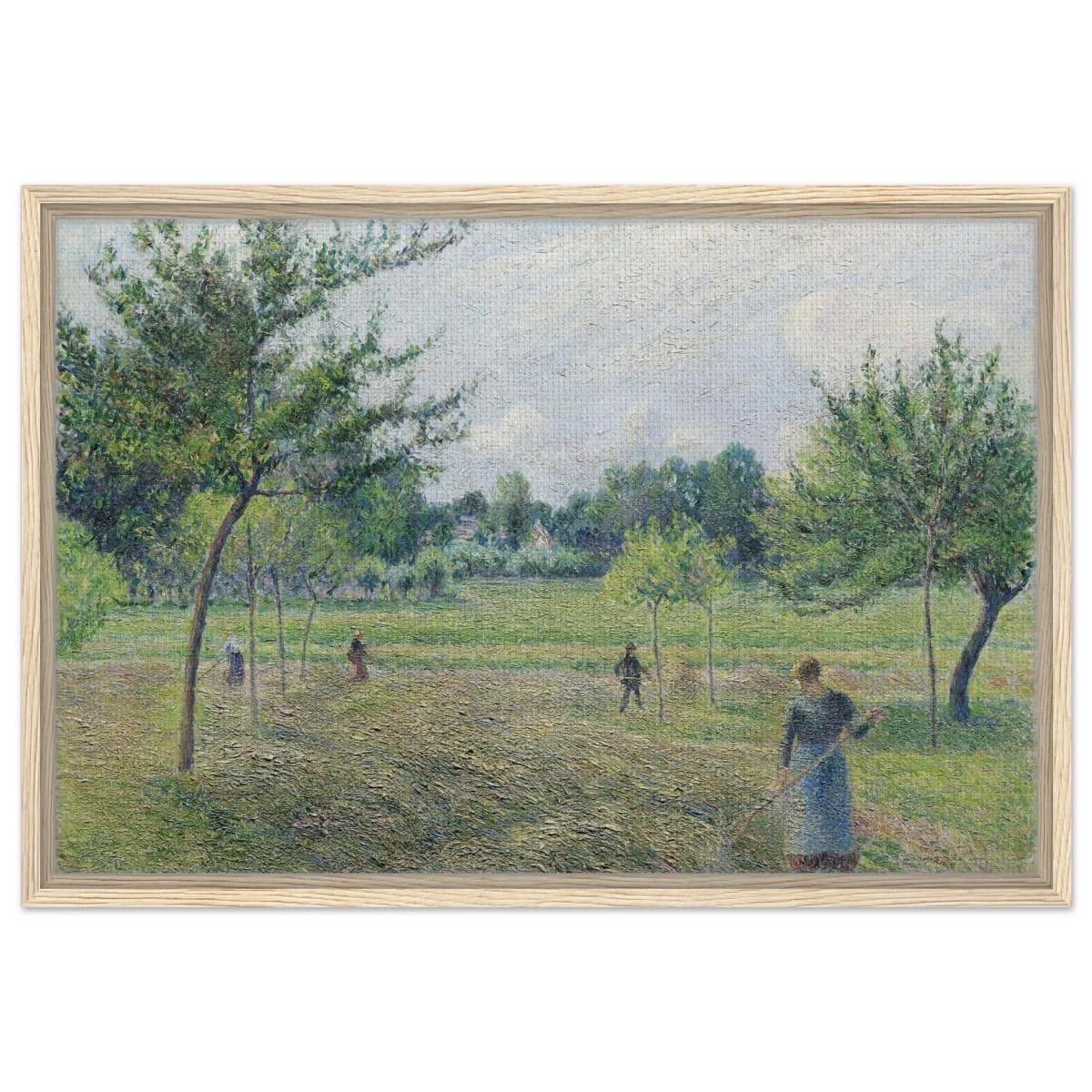 "Haymaking at Éragny" by Camille Pissarro – French Impressionist Rural Landscape Art Print - Framed Canvas - 50x75 cm / 20x30″ - Wood frame