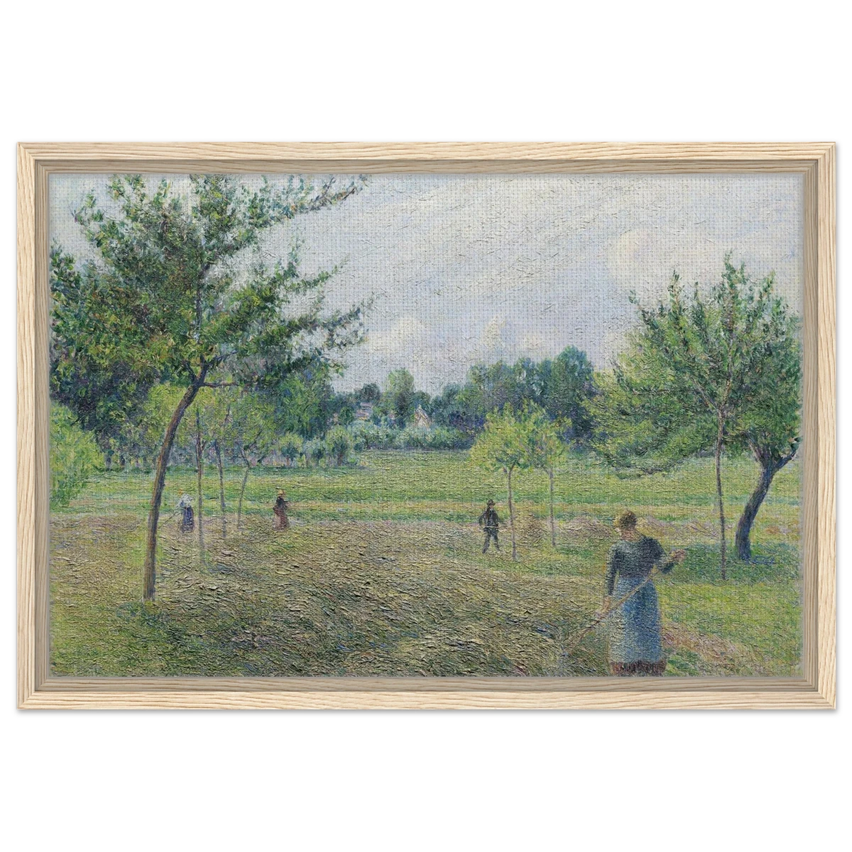 "Haymaking at Éragny" by Camille Pissarro – French Impressionist Rural Landscape Art Print - Framed Canvas - 40x60 cm / 16x24″ - Wood frame