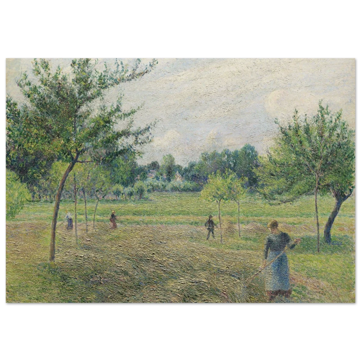 "Haymaking at Éragny" by Camille Pissarro – French Impressionist Rural Landscape Art Print - Wood Prints - 70x100 cm / 28x40″ -