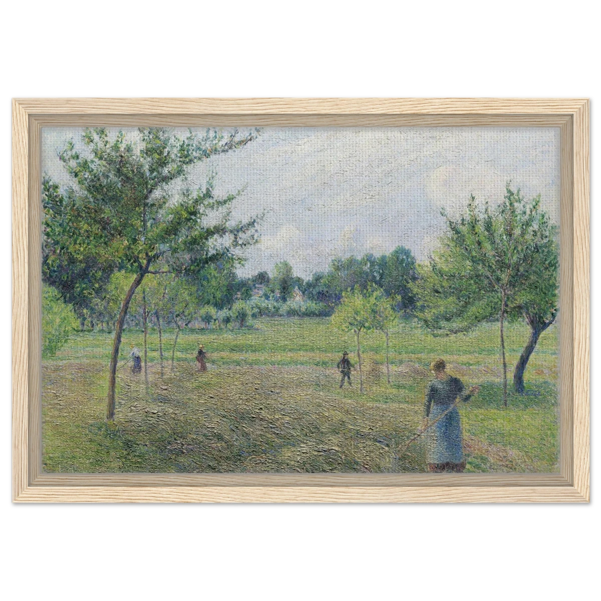 "Haymaking at Éragny" by Camille Pissarro – French Impressionist Rural Landscape Art Print - Framed Canvas - 30x45 cm / 12x18″ - Wood frame