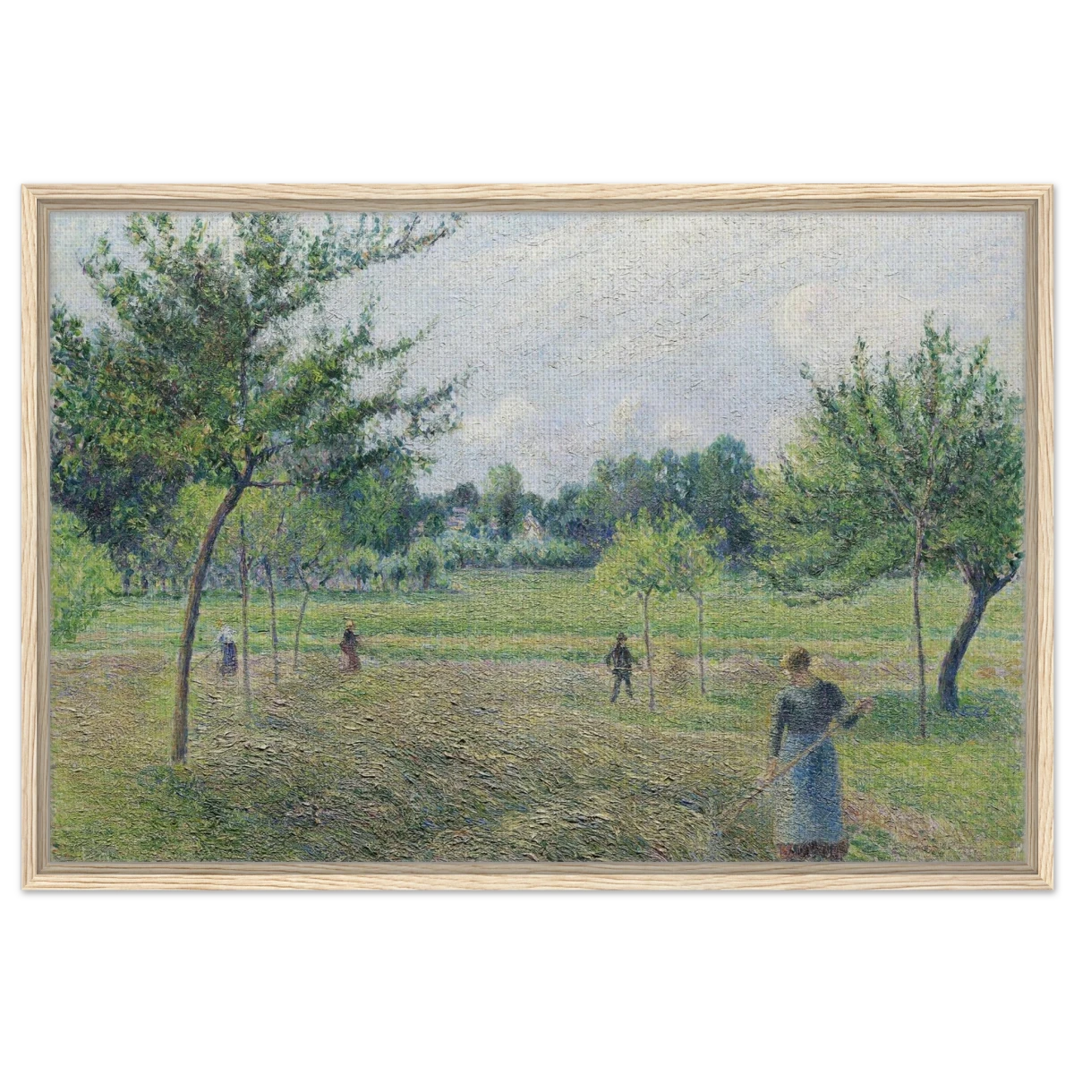 "Haymaking at Éragny" by Camille Pissarro – French Impressionist Rural Landscape Art Print - Framed Canvas - 60x90 cm / 24x36″ - Wood frame