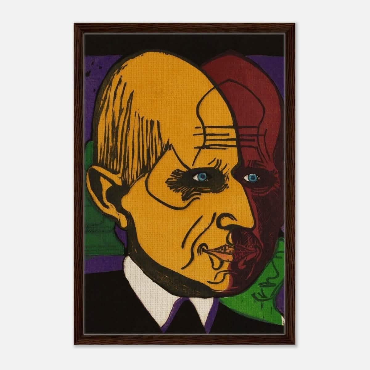 Head of Dr. Bauer by Ernst Ludwig Kirchner | Vintage wall art print - Framed Canvas - 50x75 cm / 20x30″ - Dark wood frame