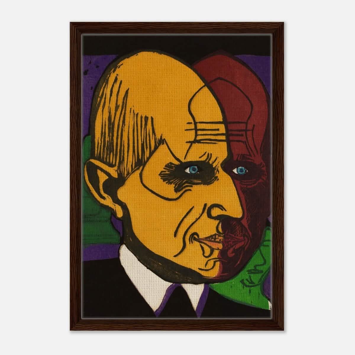 Head of Dr. Bauer by Ernst Ludwig Kirchner | Vintage wall art print - Framed Canvas - 40x60 cm / 16x24″ - Dark wood frame