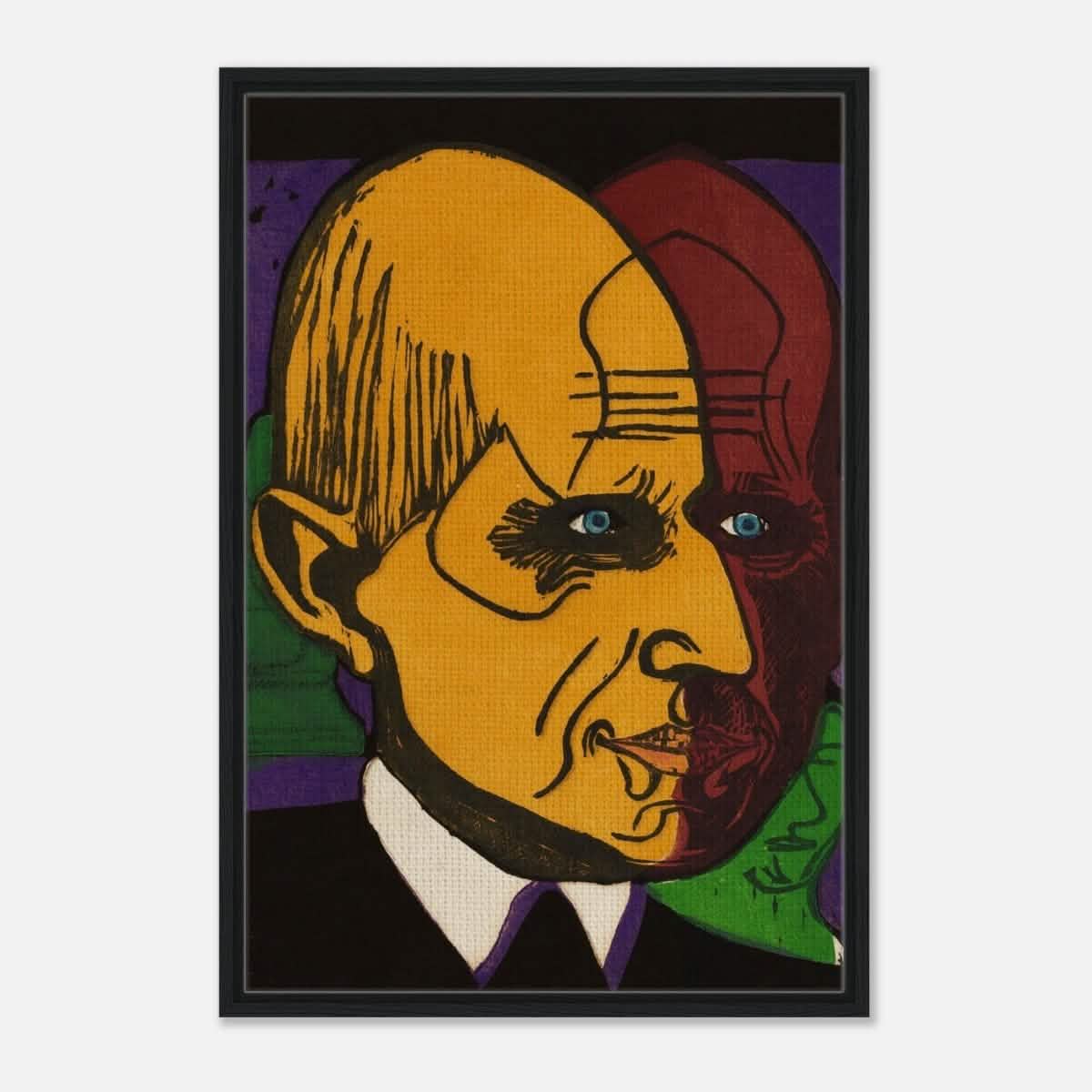 Head of Dr. Bauer by Ernst Ludwig Kirchner | Vintage wall art print - Framed Canvas - 60x90 cm / 24x36″ - Black frame