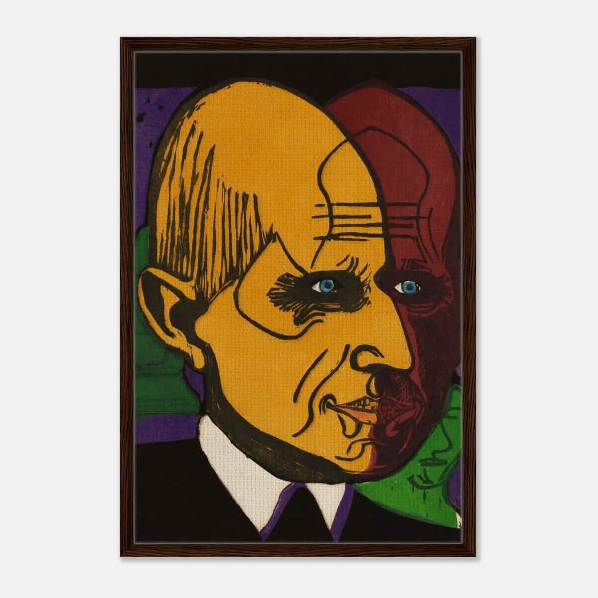 Head of Dr. Bauer by Ernst Ludwig Kirchner | Vintage wall art print - Framed Canvas - 60x90 cm / 24x36″ - Dark wood frame