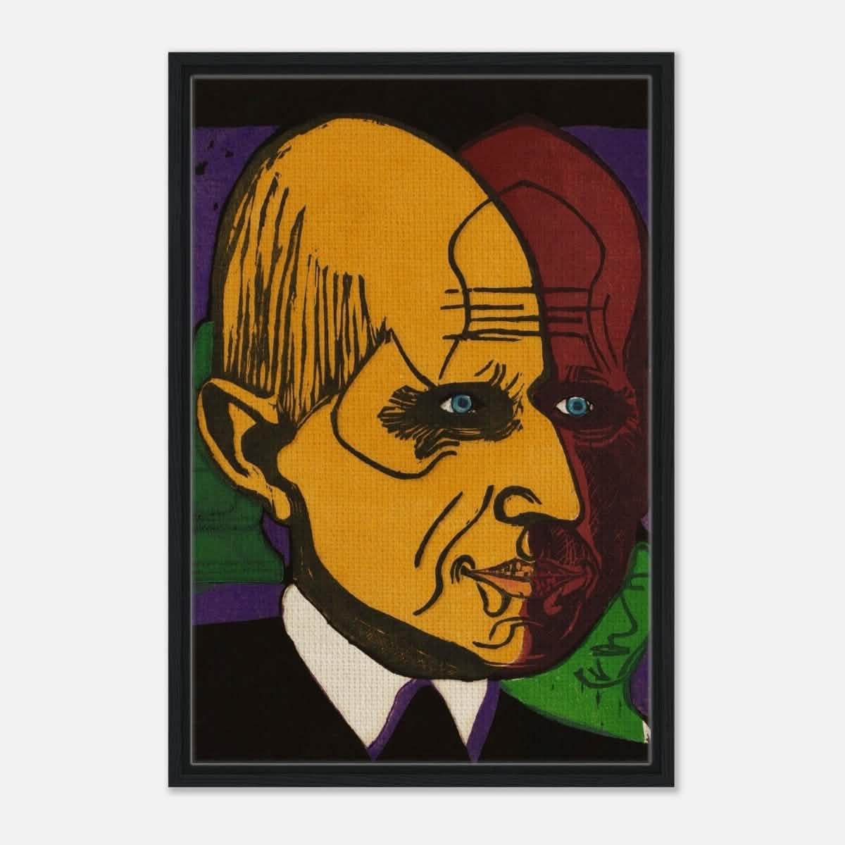 Head of Dr. Bauer by Ernst Ludwig Kirchner | Vintage wall art print - Framed Canvas - 50x75 cm / 20x30″ - Black frame