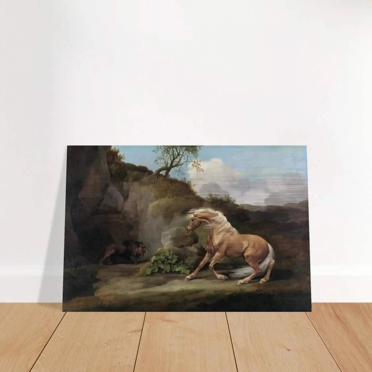 Horse Frightened by a Lion – George Stubbs Wall Art Print - Brushed Aluminum Print - 40x60 cm / 16x24″ -