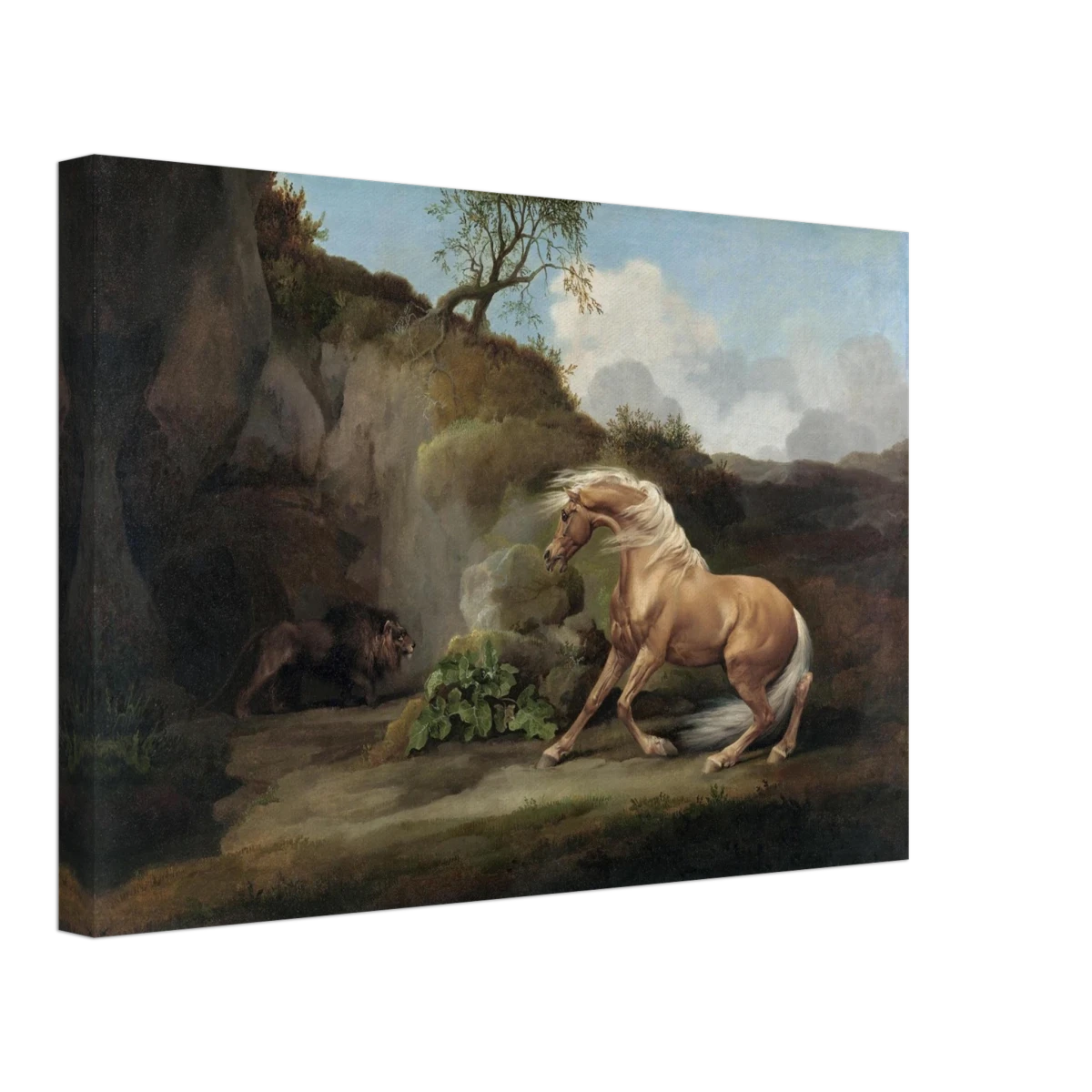 Horse Frightened by a Lion – George Stubbs Wall Art Print - Canvas - 30x45 cm / 12x18″ -