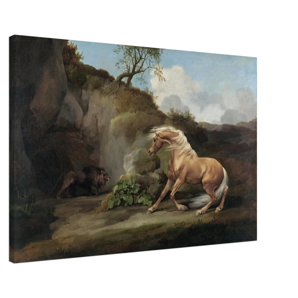 Horse Frightened by a Lion – George Stubbs Wall Art Print - Canvas - 60x90 cm / 24x36″ -