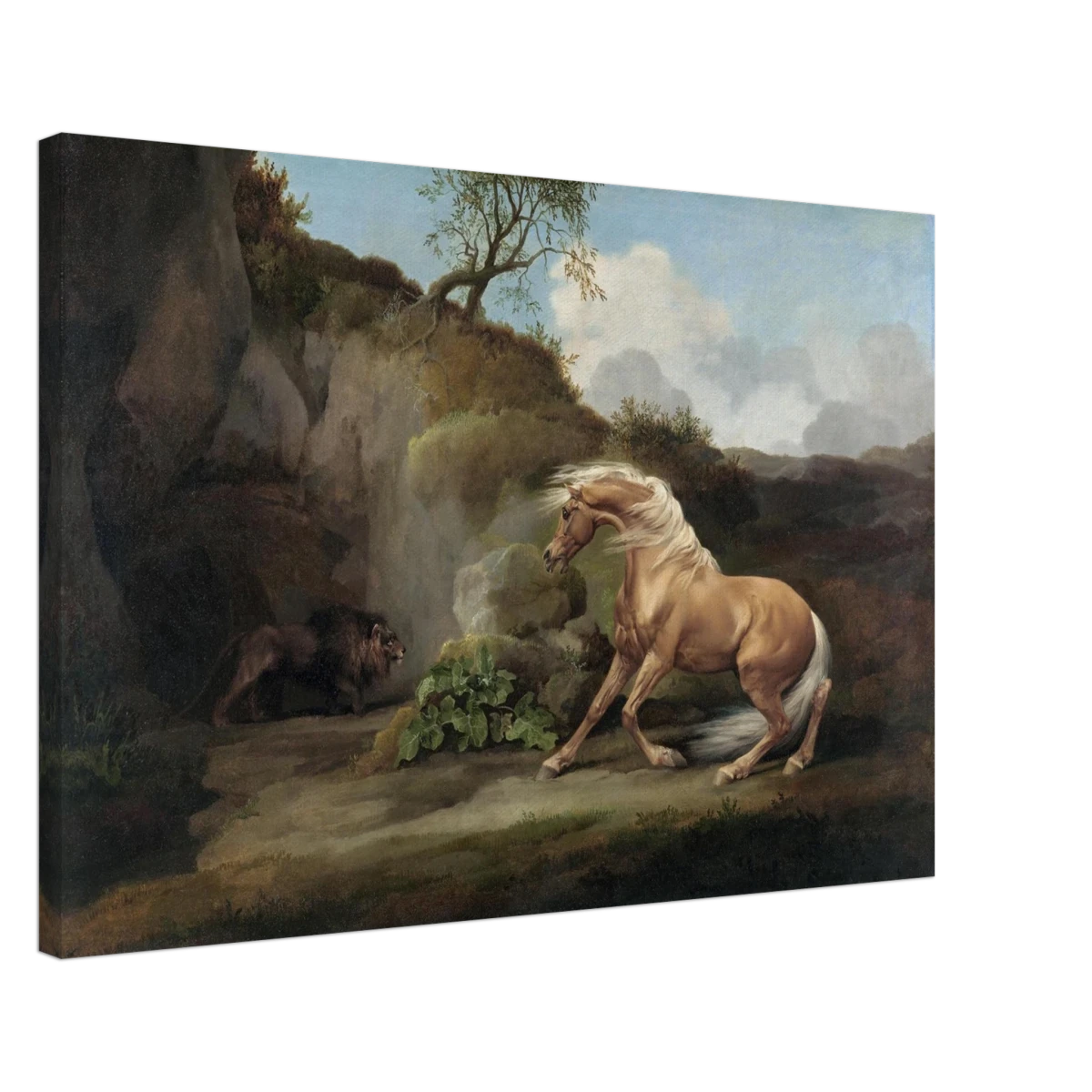 Horse Frightened by a Lion – George Stubbs Wall Art Print - Canvas - 50x75 cm / 20x30″ -