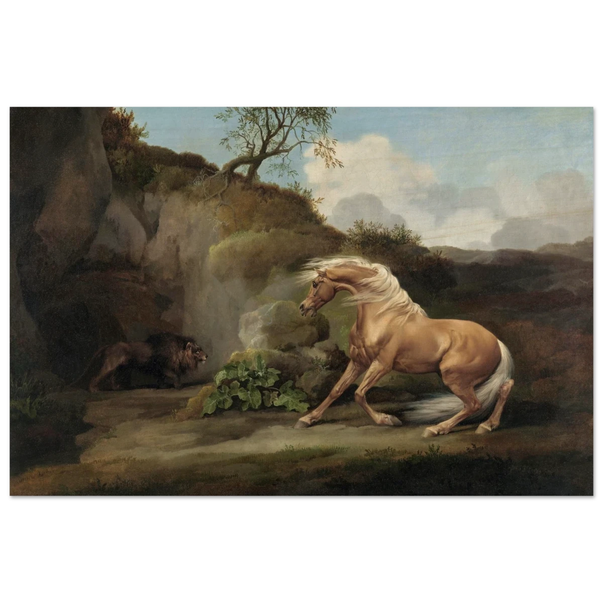 Horse Frightened by a Lion – George Stubbs Wall Art Print - Wood Prints - 20x30 cm / 8x12″ -